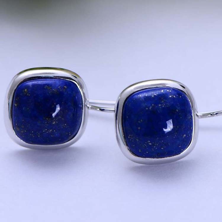 925 Sterling Silver Square Natural Lapis Lazuli Dorp Earrings(034607W)