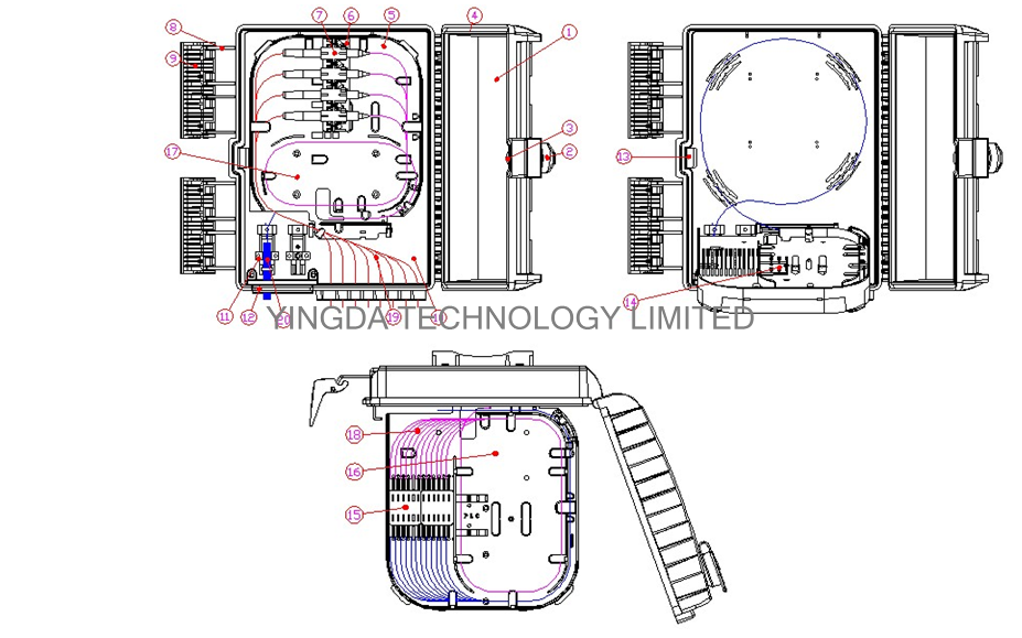 24 Fibers Fibre Termination Box Pole Mounting Fiber Optic Junction Box