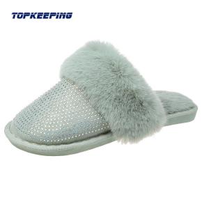 Wholesale Diamond Decoration Open Heel Womens Faux Fur Slippers from china suppliers