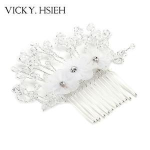 Wholesale VICKY.HSIEH Silver Tone Floral Cluster Crystal Bead Combs Chinese Hair Accessories from china suppliers