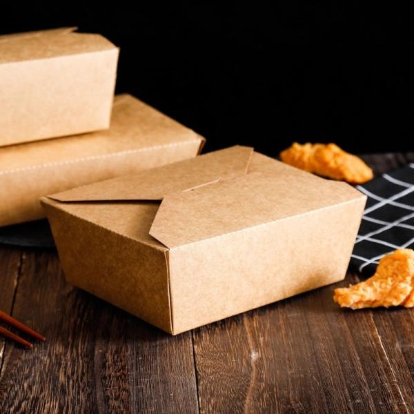 Custom Logo Disposable Kraft Paper Food Packaging Lunch Box Food Grade For Take