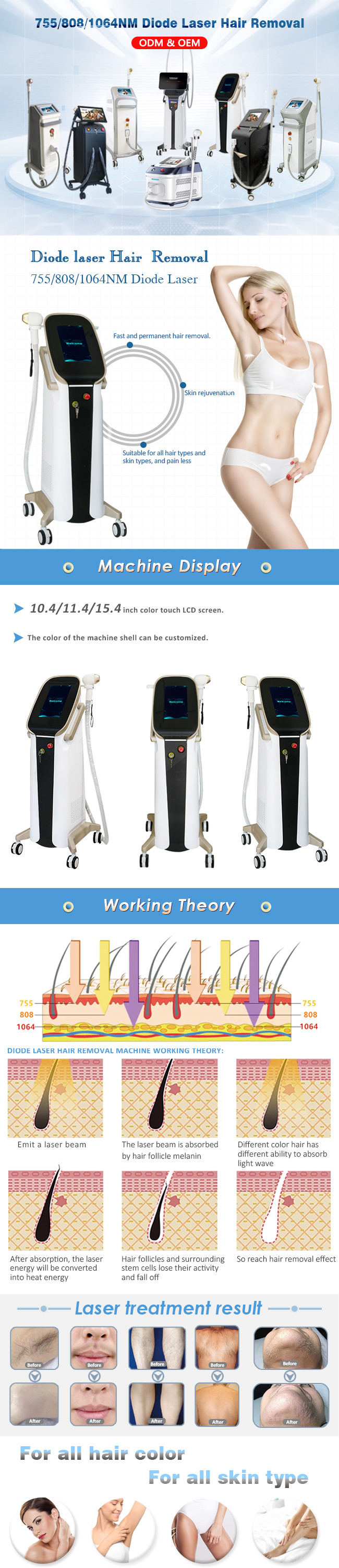 2500W 120J 755 808 1064 Diode Triple Wavelength Laser Facial Hair Removal Permanent