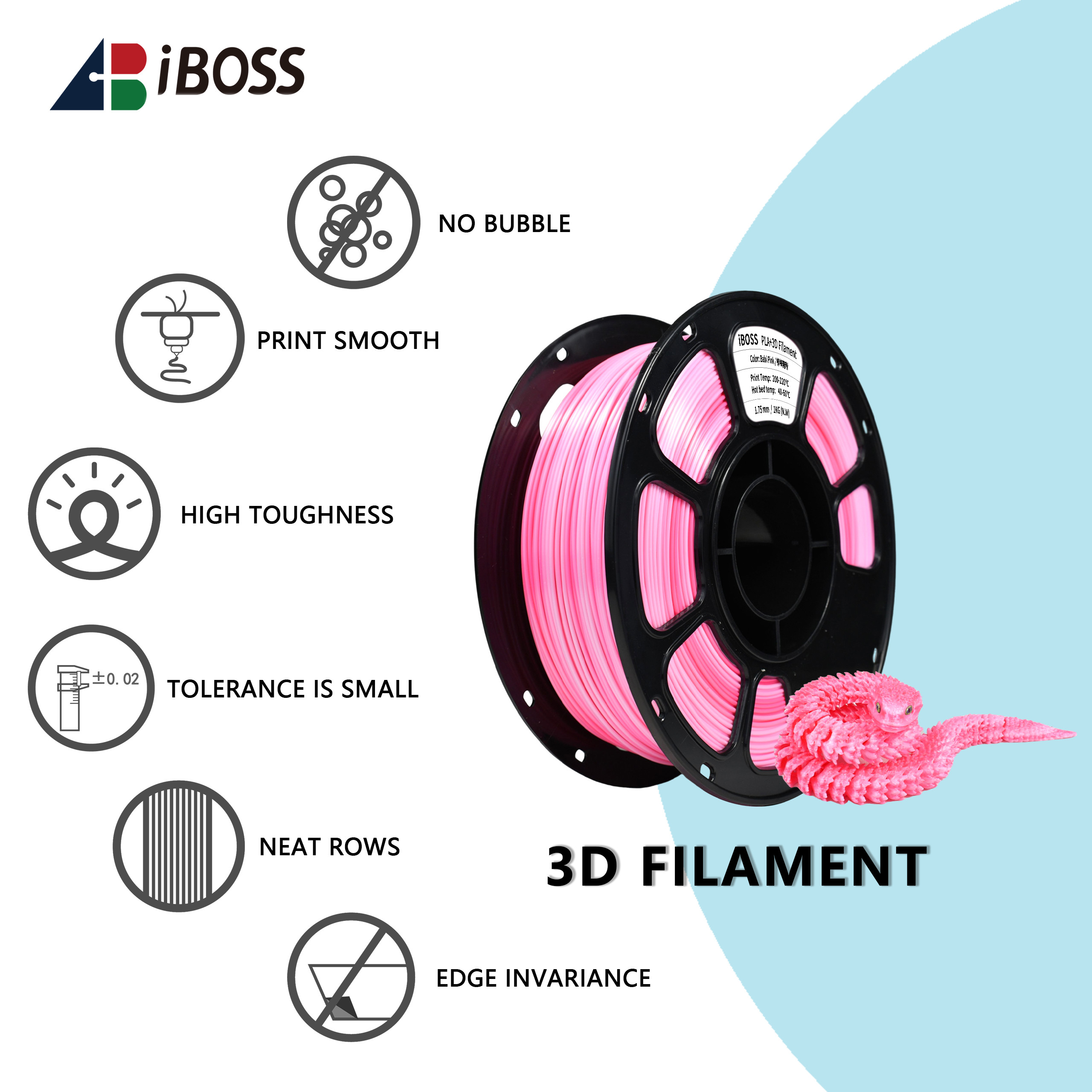 iBOSS PLA+ High Quality Dual Color Silk Babi Pink 1.75mm Toughness Enhanced 3D Printer Filament