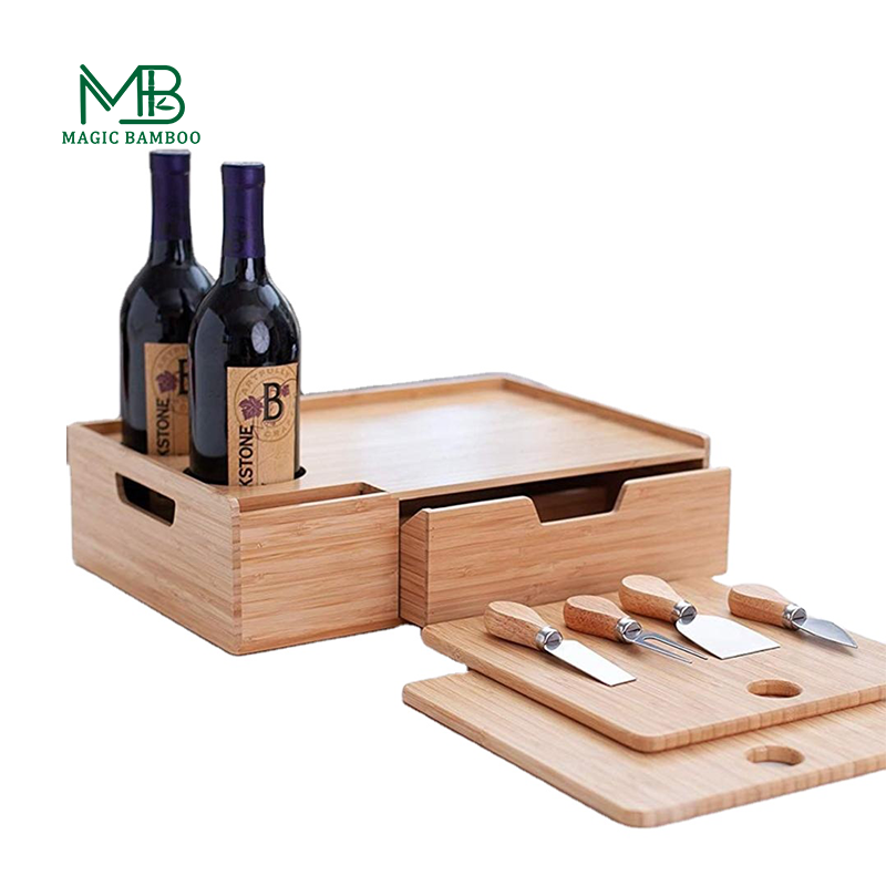 Minimalist Design Style Natural Bamboo Serving Tray for Rustic Outdoor Wine and Food