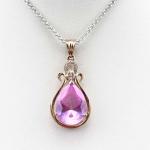 Women 925 Silver Jewelry 10mmx14mm Purple Cubic Zircon Pendant Necklace (PSJ0394