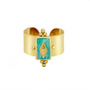 Wholesale Opening Adjustable Gold Plated Band Rings Geometric Natural Turquoise Gemstone from china suppliers
