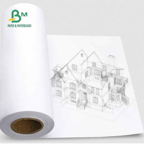 24'' x 150ft 92 Brightness 20lb CAD Plotter Paper Uncoated Bond Roll 2'' Core