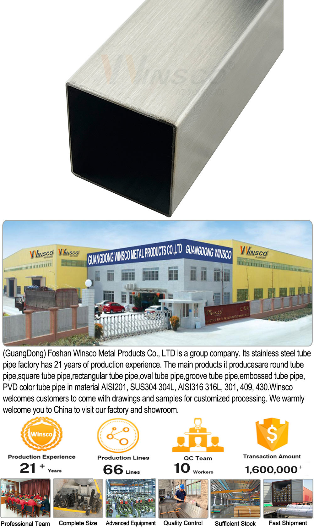 1.2mm-3.5mm Thickness Inox Square Pipe Mirror Satin Surface 50mmx50mm Stainless Steel Tube 201 304 316 Grade