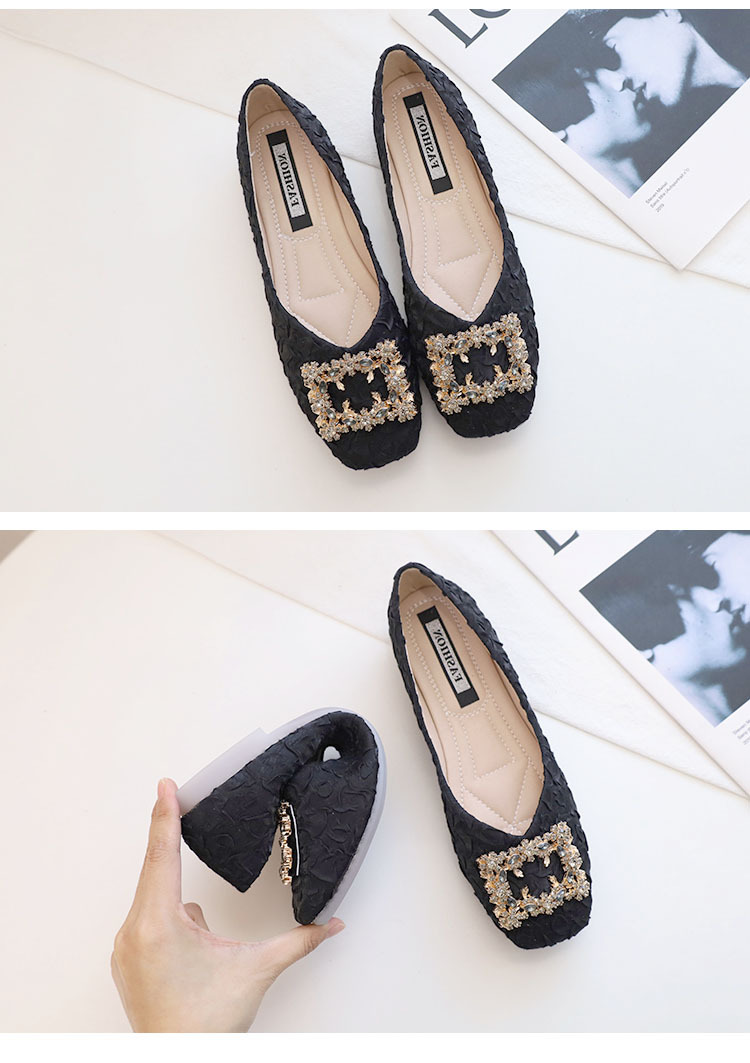 Fairy Style Soft Soled Square Buckle Shoes Spring And Autumn Flat Bottomed