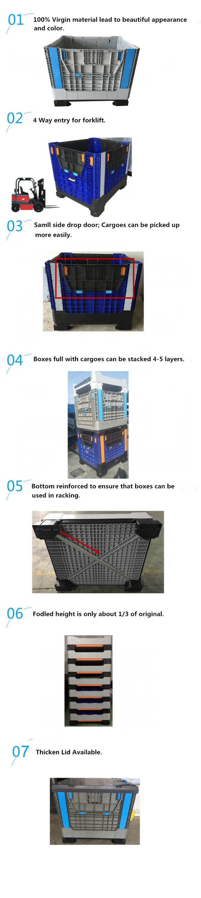 1 ton plastic collapsible container industry plastic pallet box