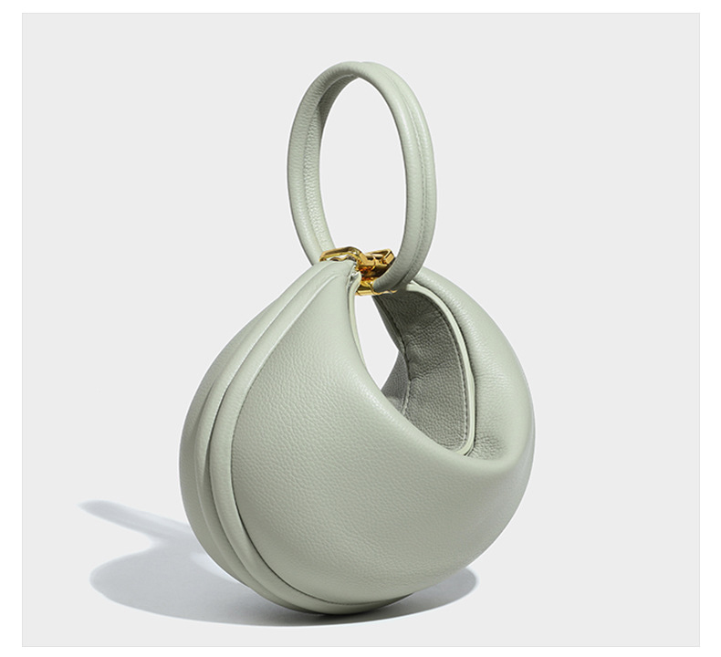 Stylish Lady's Real Leather Crescent Shape Bag Magnetic Clasp and Inside Zipper Pocket