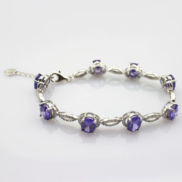Women Jewelry 925 Silver Created 7x9mm Oval Amethyst Cubic Zircon Tennis