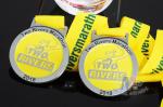 Two Rivers Marathon Custom Sports Medals Raised Metal And Filling Color In