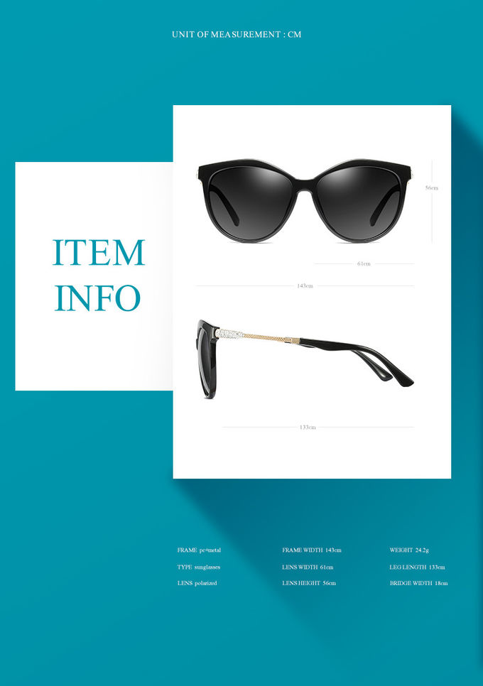 BSCI UV400 Fashion Polarized PC Sunglasses For Women Rhinestones Coating Lenses