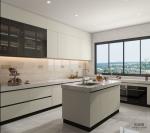 Off-White Stainless Steel U-Shaped Kitchen Cabinet With Seamlessly Integrated