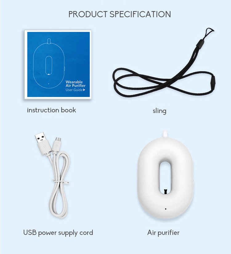 5V USB Portable Wearable Air Purifier RoHS Personal Air Cleaner Necklace