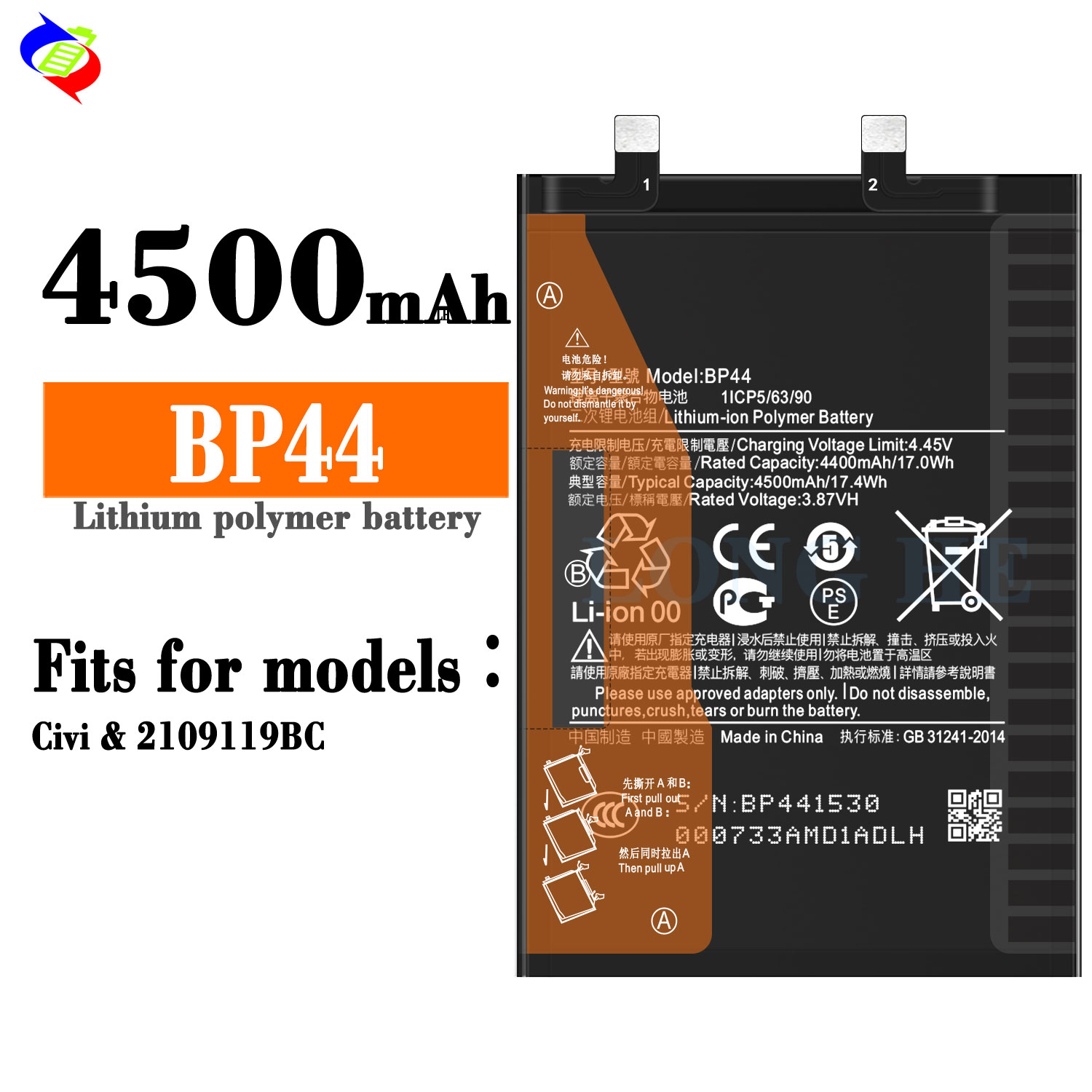 Long-Lasting Replacement Battery BP44 4500mAh 3.87V for Xiaomi Civi Original Lithium-ion