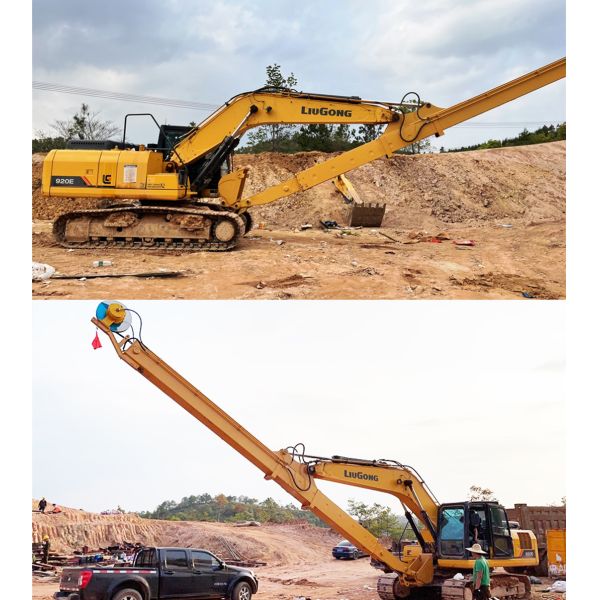 Long Reach Project Excavator Telescopic Arm With Standard Bucket Clamshell Bucket