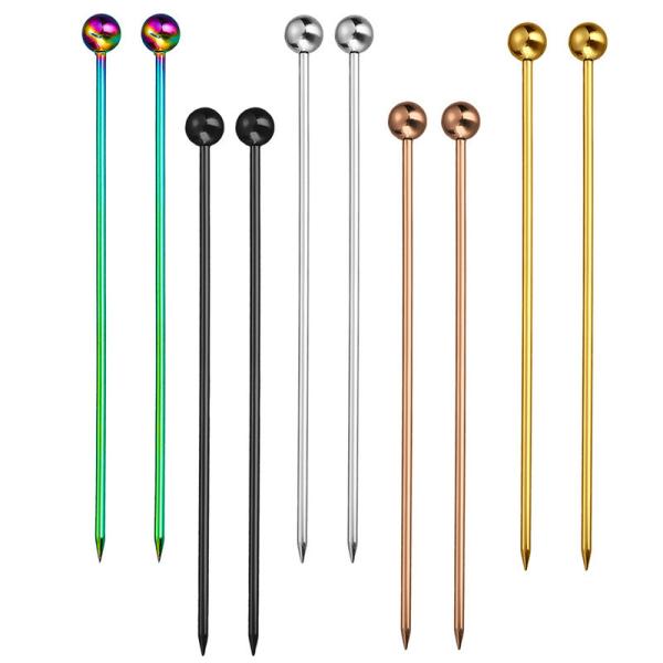 Reusable Cocktail Picks Stainless Steel 18/8 Fruit Stick Bar Tool Metal Cocktail