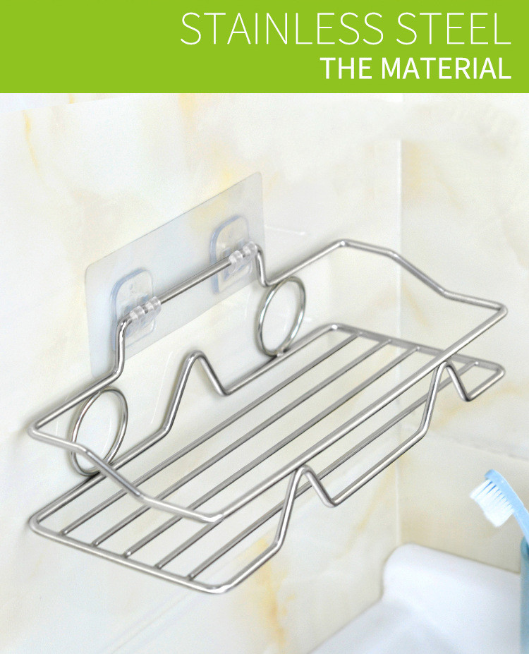 Bathroom Shelf Organizer Storage Kitchen Rack with Traceless Transparent Adhesive No Drilling SUS304 Stainless Steel
