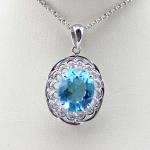 Women Jewelry 9mmx11mm Blue Topaz CZ Diamonds Sterling Silver Pendant Necklace