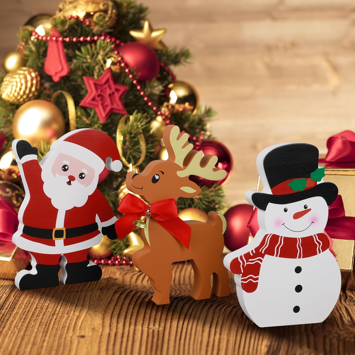 Customized Wooden Christmas Ornaments Unique Design Santa Claus Snowman Elk Shape for Tabletop Party Decoration