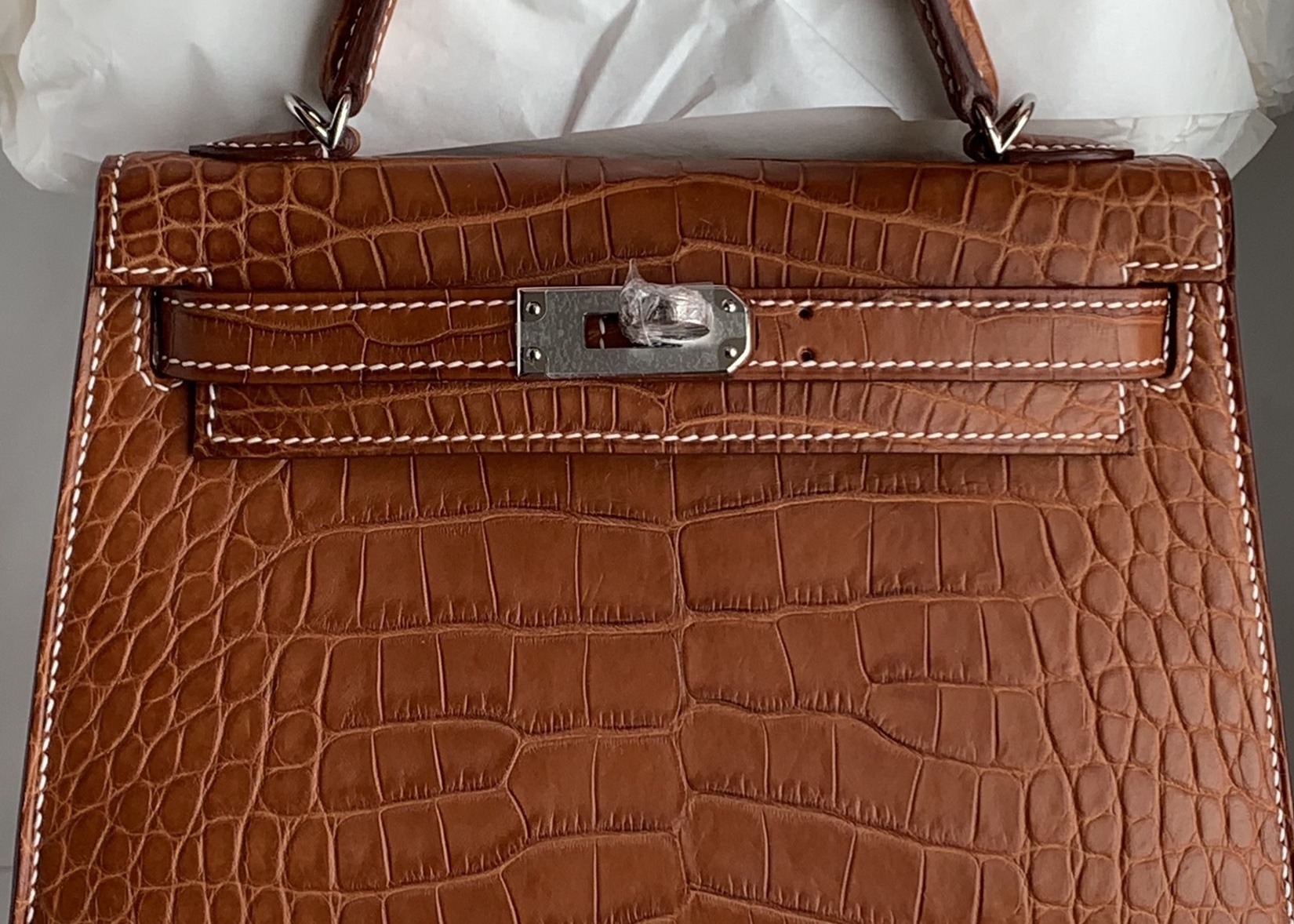 Square Crocodile Skin Bag , Yellowish Brown Crocodile Skin Handbag