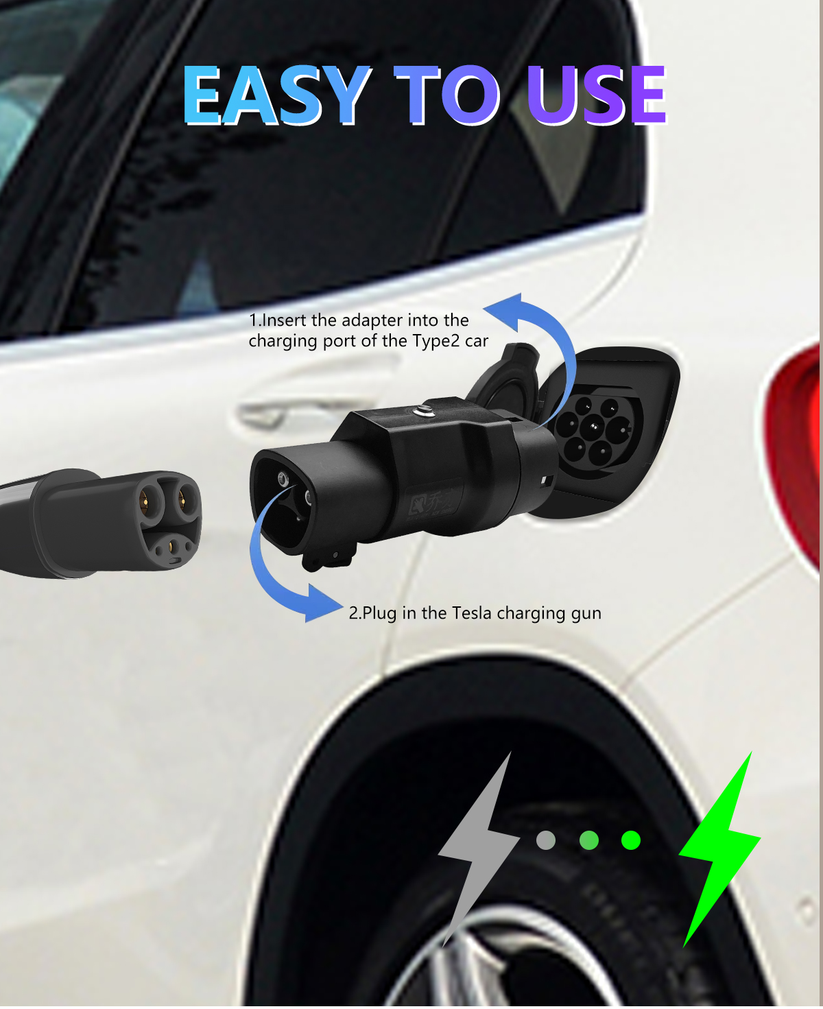 PC Copper NACS 7KW 32A Rated Current AC EV Charging Adapter for Type2 Vehicles Tesla Charging Pile