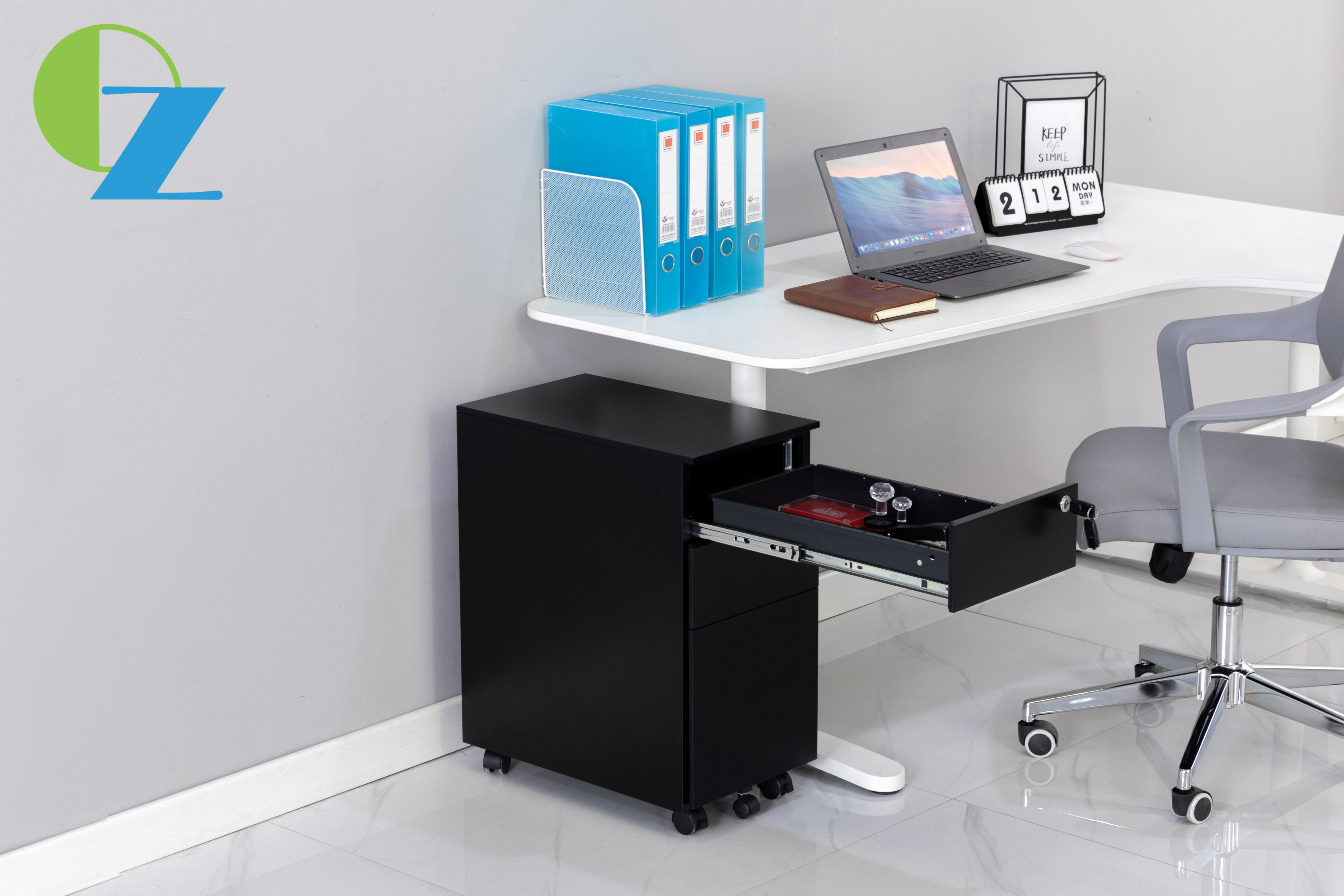 Side Open Mobile Pedestal Cabinet 3 Drawers Lockable Filing Storage 5 Wheels