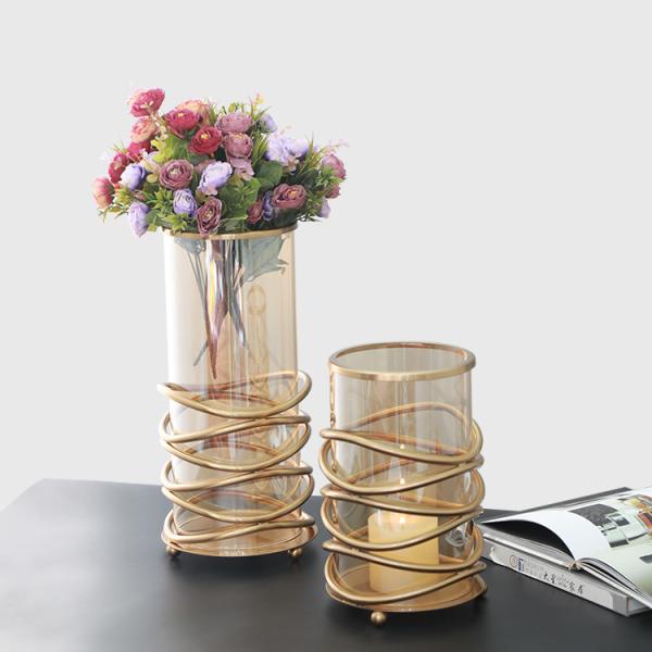 Table wedding centerpieces decorative glass flower vase with metal holder base