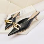 8001-2 Korean Fashion Pointed Shallow Mouth High Heels Metal Buckle Thin Sexy