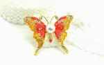 Red Butterfly Fashion Brooch Pin Inlaid Diamond For Clothing ODM