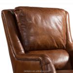 High Back Brown Vintage Leather Dining Chairs Soft Cushions Armchair Home Office