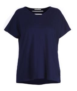 Wholesale Summer Navy V Neck Leisure Blouse With Special Back Cut Design Regular Clothing Length from china suppliers