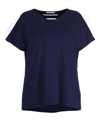 Summer Navy V Neck Leisure Blouse With Special Back Cut Design Regular Clothing
