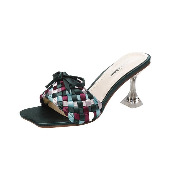 7018-6 European And American Sexy Square Toe Open Toe High Heels Bow Knot Thin
