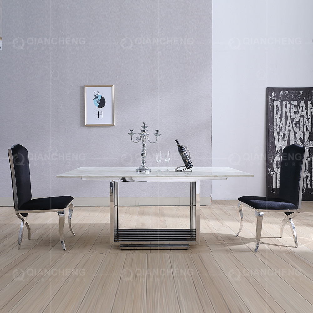 Width 39inch Stainless Steel Kitchen Table Set Artificial Marble Top Dining Table