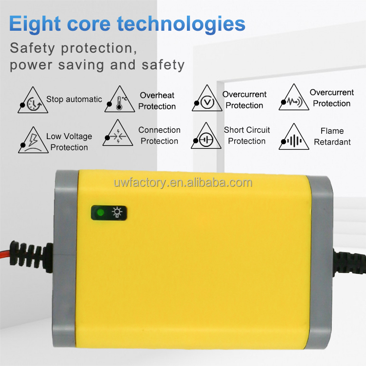 12V 10A Car Motorcycle Battery Charger Full Automatic with Connector Protection and 125W Output Power 7-200AH EU US UK AU