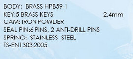 2.4mm Keys High Security Euro Cylinder Locks With Breaker Strip