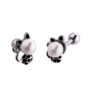 Wholesale Unique cat shaped pearl stud earrings stainless steel piercing jewelry on hot sale from china suppliers