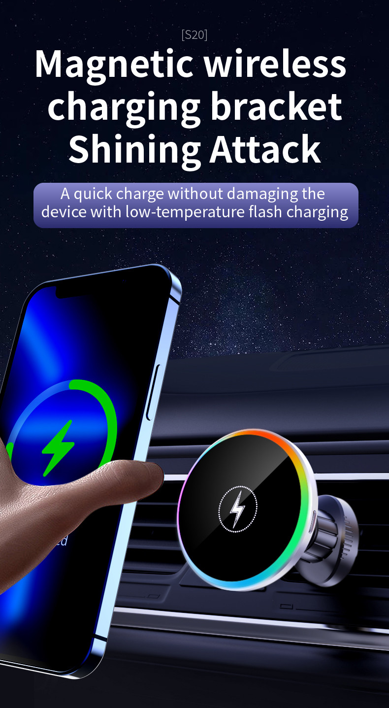 User-Friendly Magnetic Wireless Car Charger for Qi Smartphones in Silver/Grey