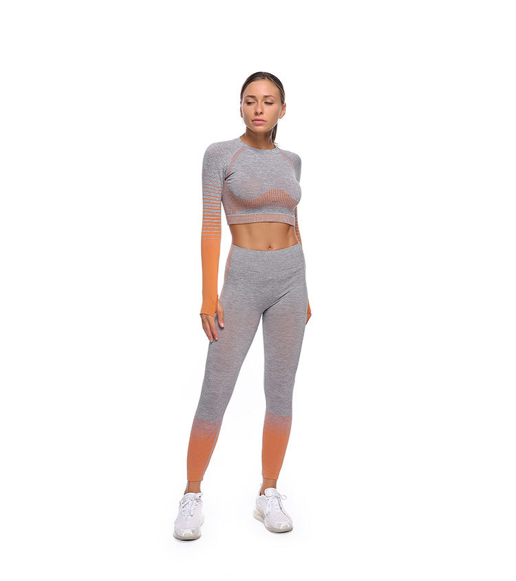 Round Neckline 85% Nylon Seamless Yoga Sets Gradient Blue Tie Dye Workout Set