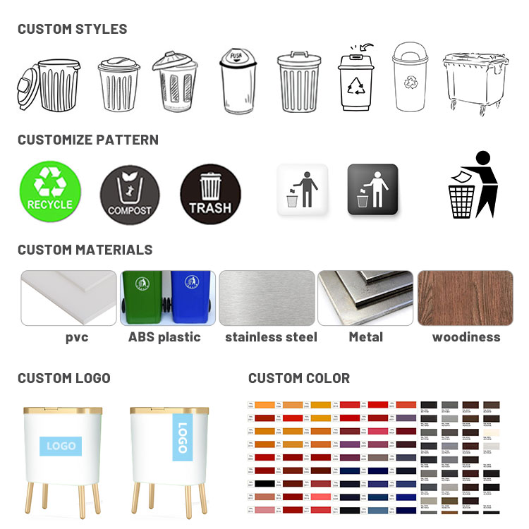 1.8 Gal White Wood Push Small Home Bathroom Trash Can Small Office Bathroom Garbage Can with Plant Style Lid