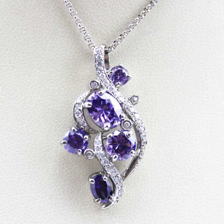 Sterling Silver Pave Purple and Cubic Zirconia Pendant (KP01)