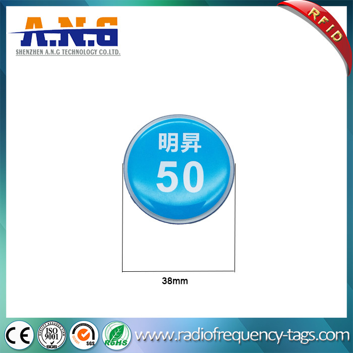 BLUE Passive Round RFID Crystal Smart Card Epoxy Key Coin Tag with QR Code