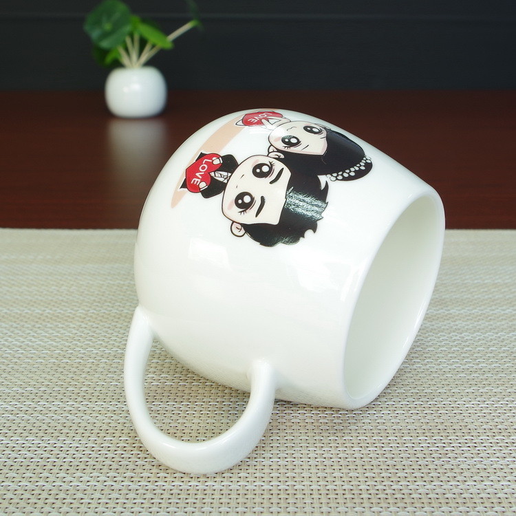 Belly Shape High White Porcelain Couple Heat Activated Coffee Mug