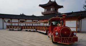Wholesale Electric Trackless Sightseeing Amusement Park Train Two Carriages 42 Seats from china suppliers