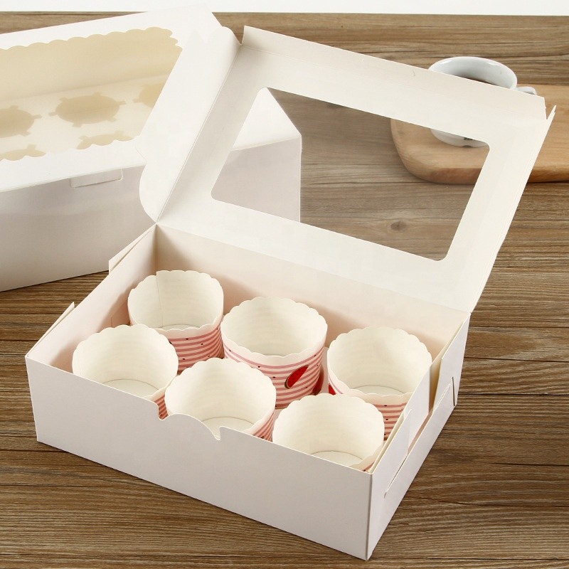 Bakery Custom Cake Box Mini Muffin Cupcake Boxes 6 Holes With Window