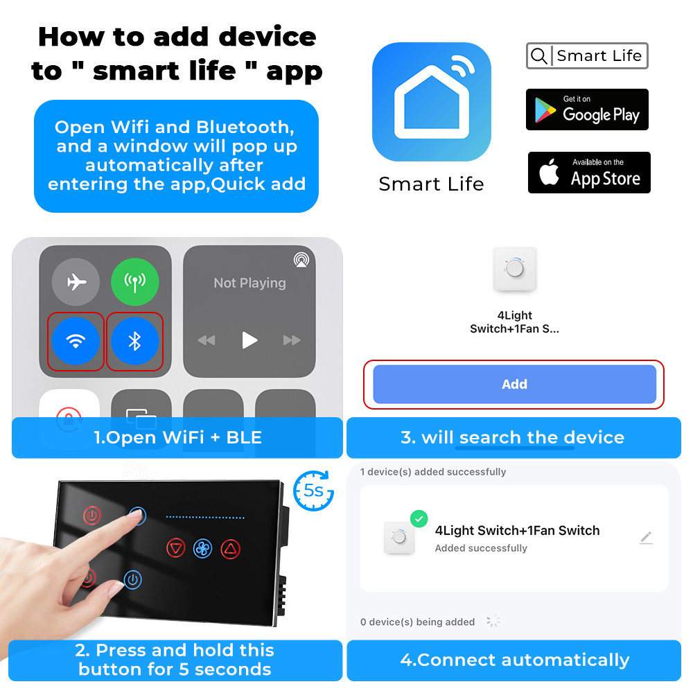 Tuya WiFi Ceiling Fan Switch Speed Control Timer Voice Power Monitor Alexa Google Home Smart Light Switch