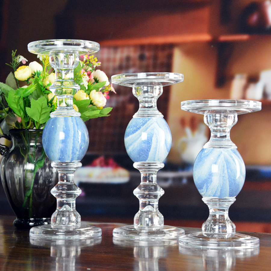 Crystal 3 Size Long Stem Candle Holders With Marble Planet